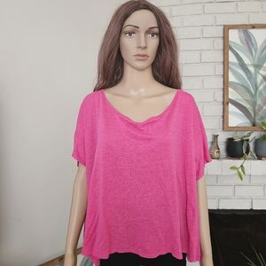 Eileen Fisher pink linen blouse top oversized cape style